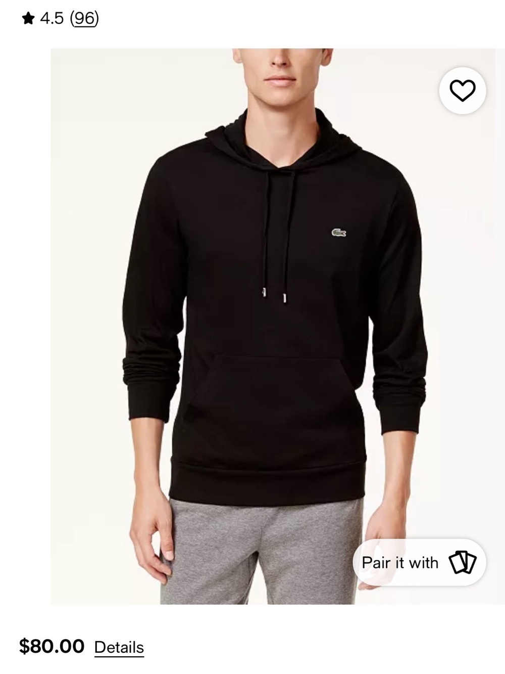 Lacoste Black Hoodie with Green Crocodile Logo